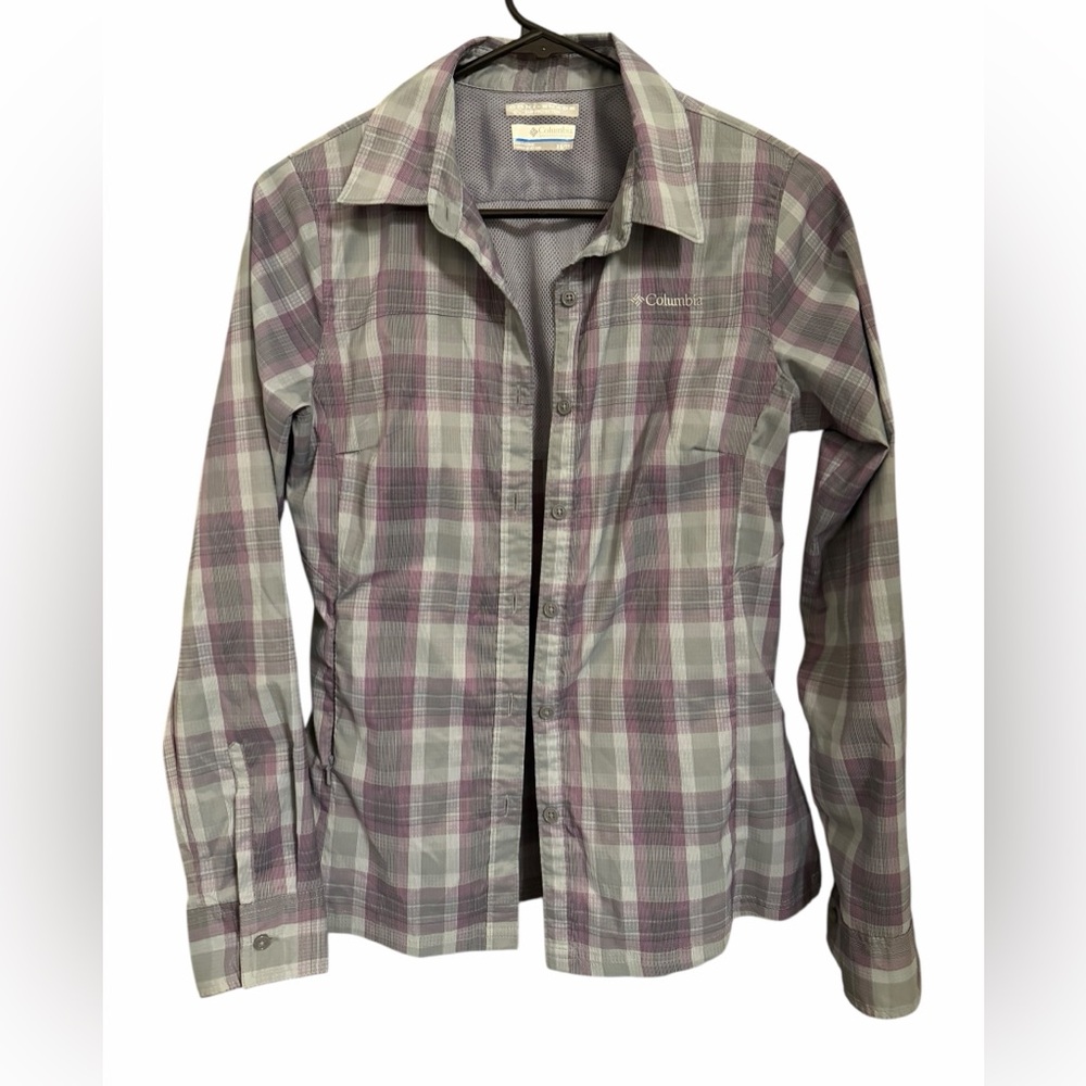 Columbia Women’s Omni-shade long sleeve Plaid Shirt - Gray and Purple